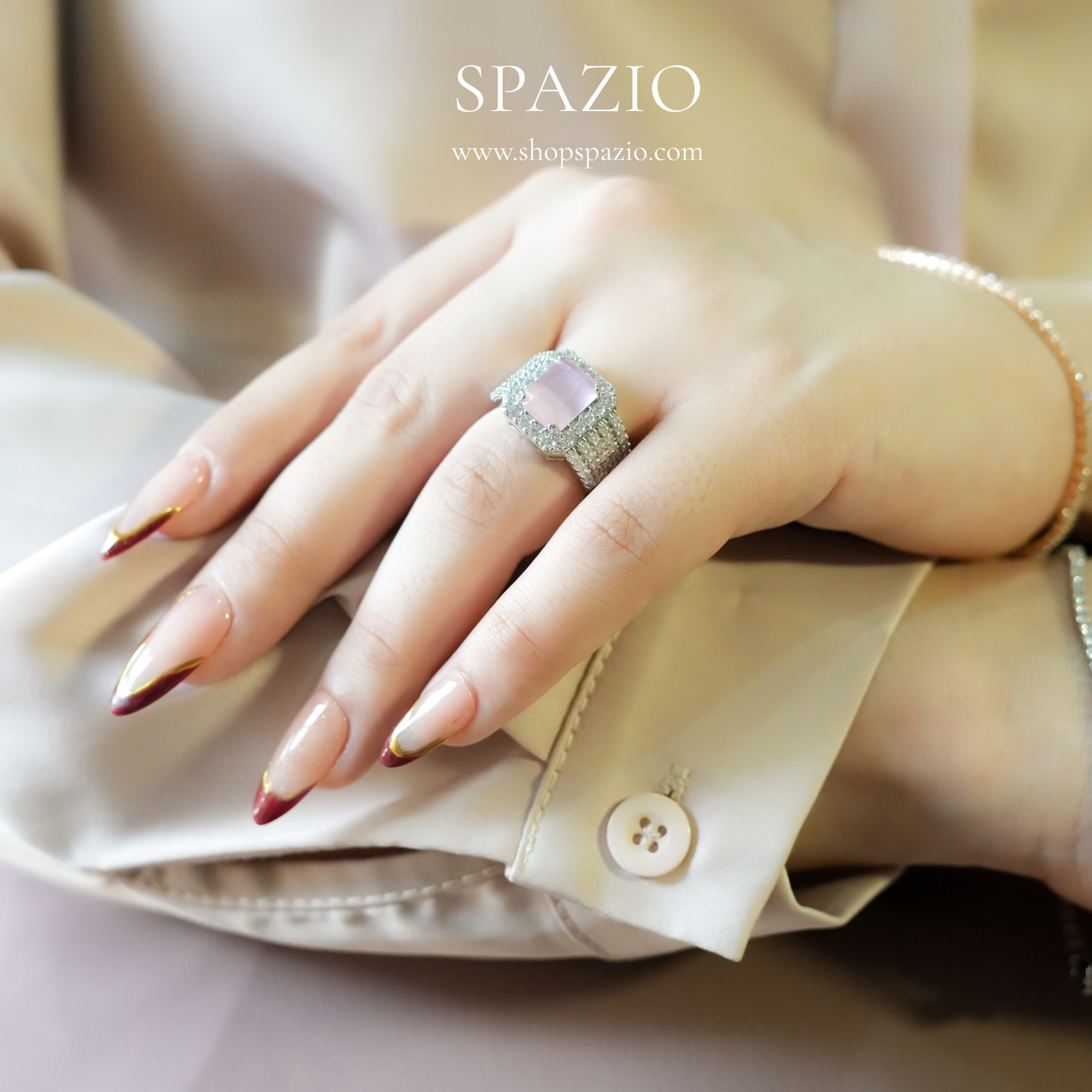 Pink Square Halo Ring - Adjustable