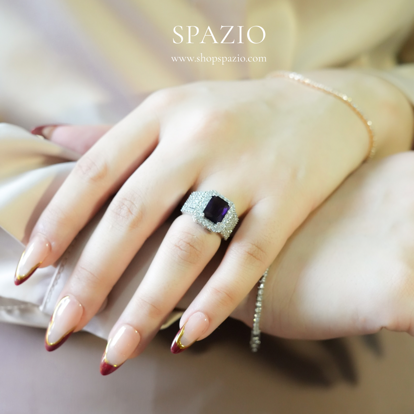 Purple Square Halo Ring - Adjustable