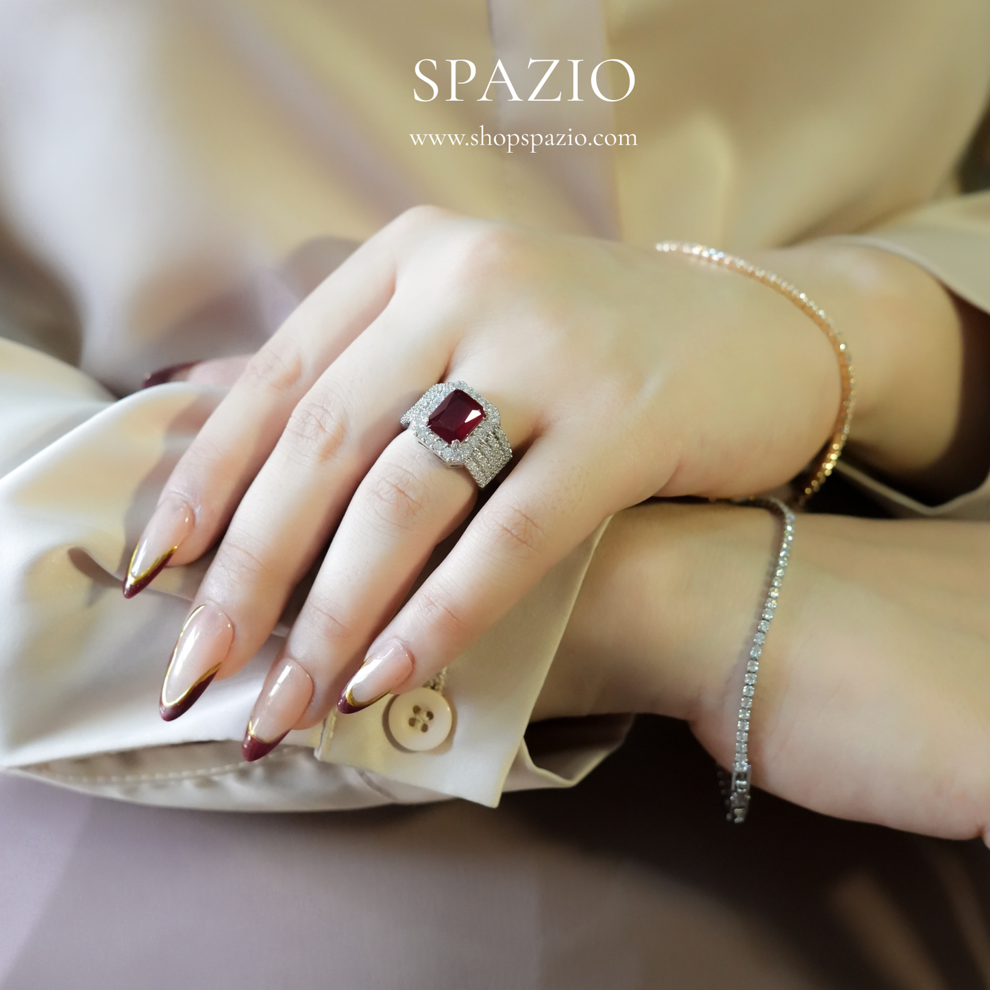 Ruby Square Halo Ring - Adjustable