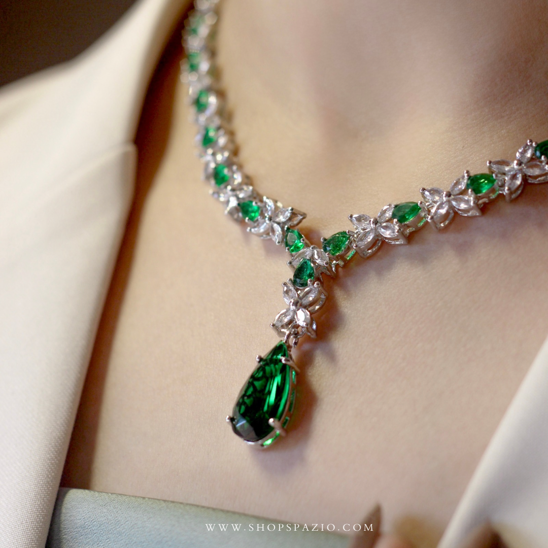 CZ Serenade Necklace Set-Green