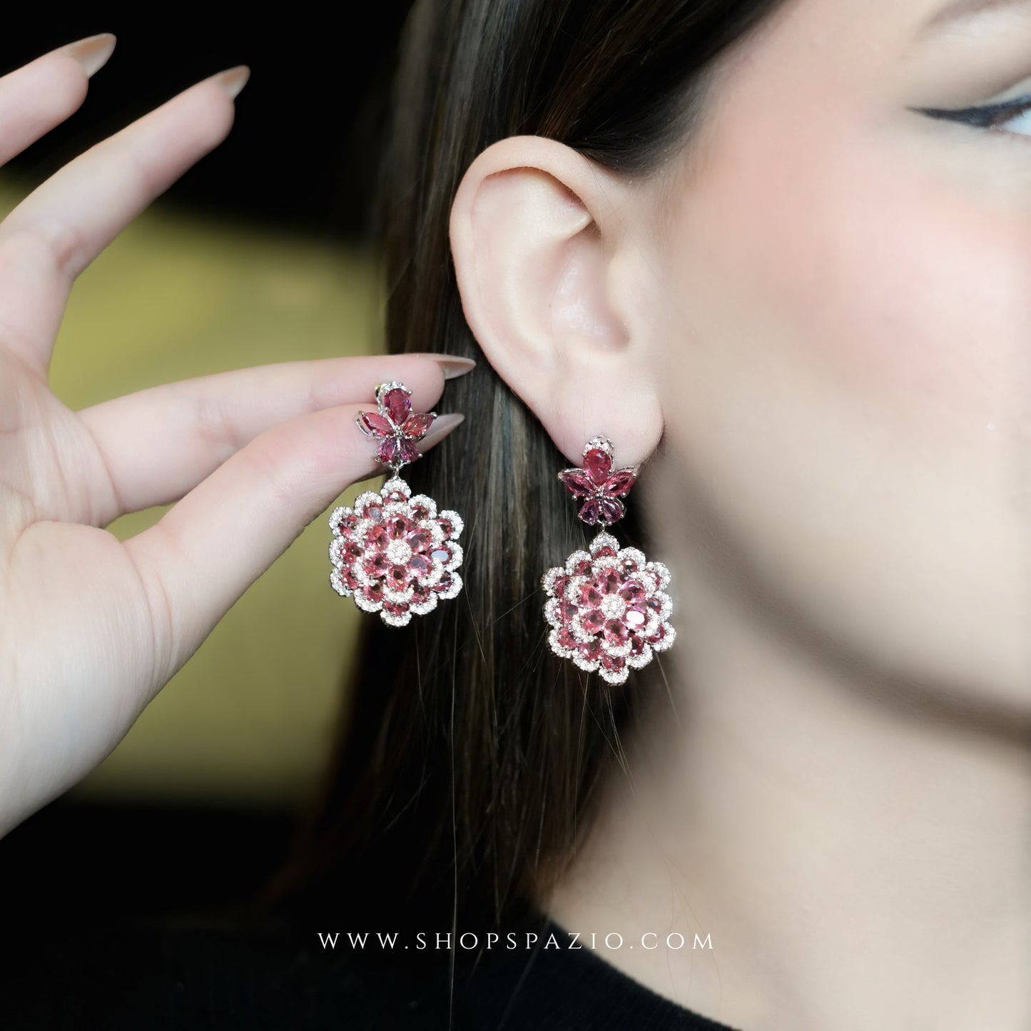 Crimson Bloom CZ Earrings