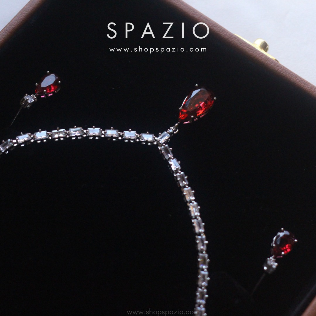 Minimal Crimson Zircon Necklace Set
