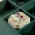 Square Pearl Drop Earrings - Red