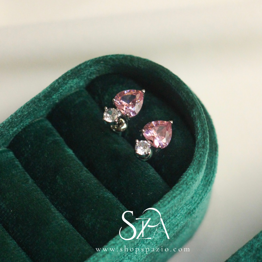 Rosé Heart Zircon Studs