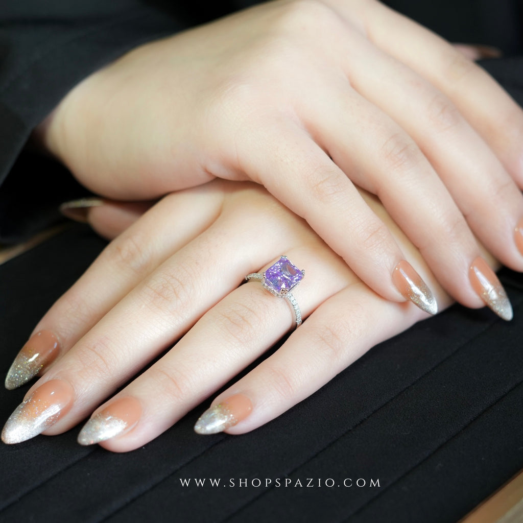 Purple Gemstone Halo Ring - Adjustable