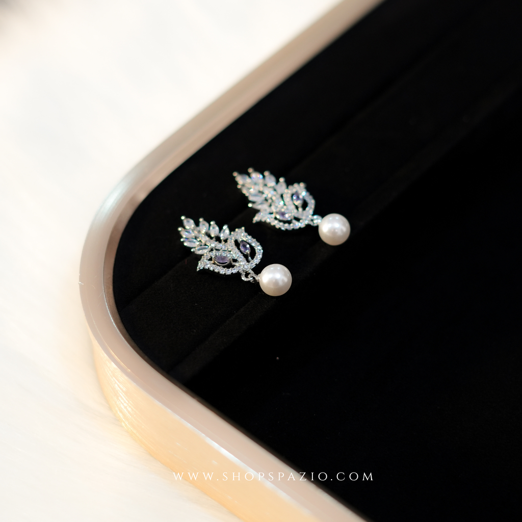 Petal Grace Pearl Earrings - Purple