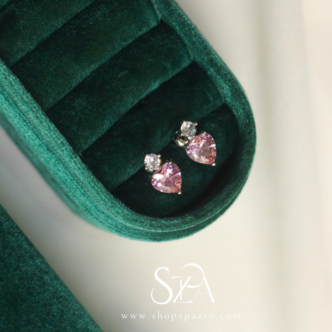 Rosé Heart Zircon Studs