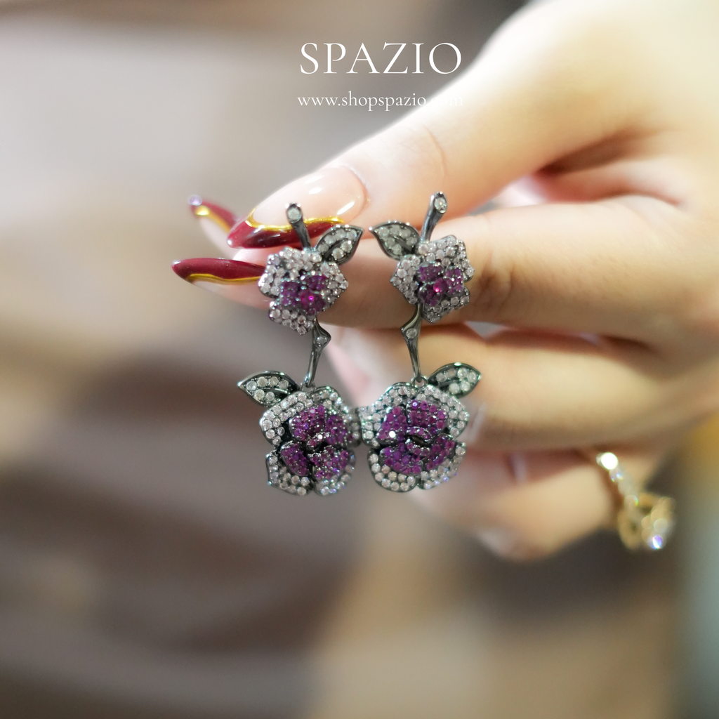 Rosé Bloom Drop Earrings - Purple