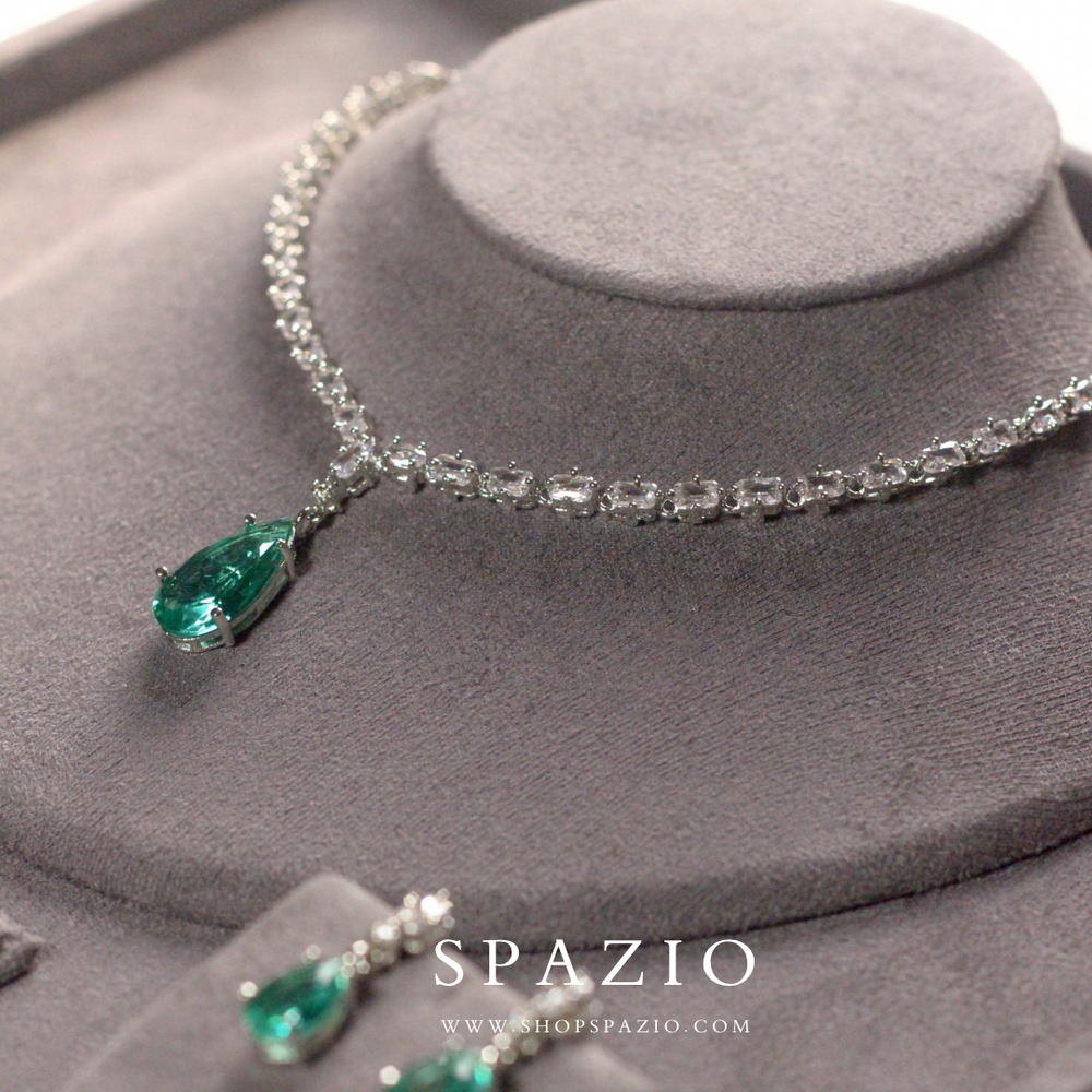 Minimal Teal Zircon Necklace Set