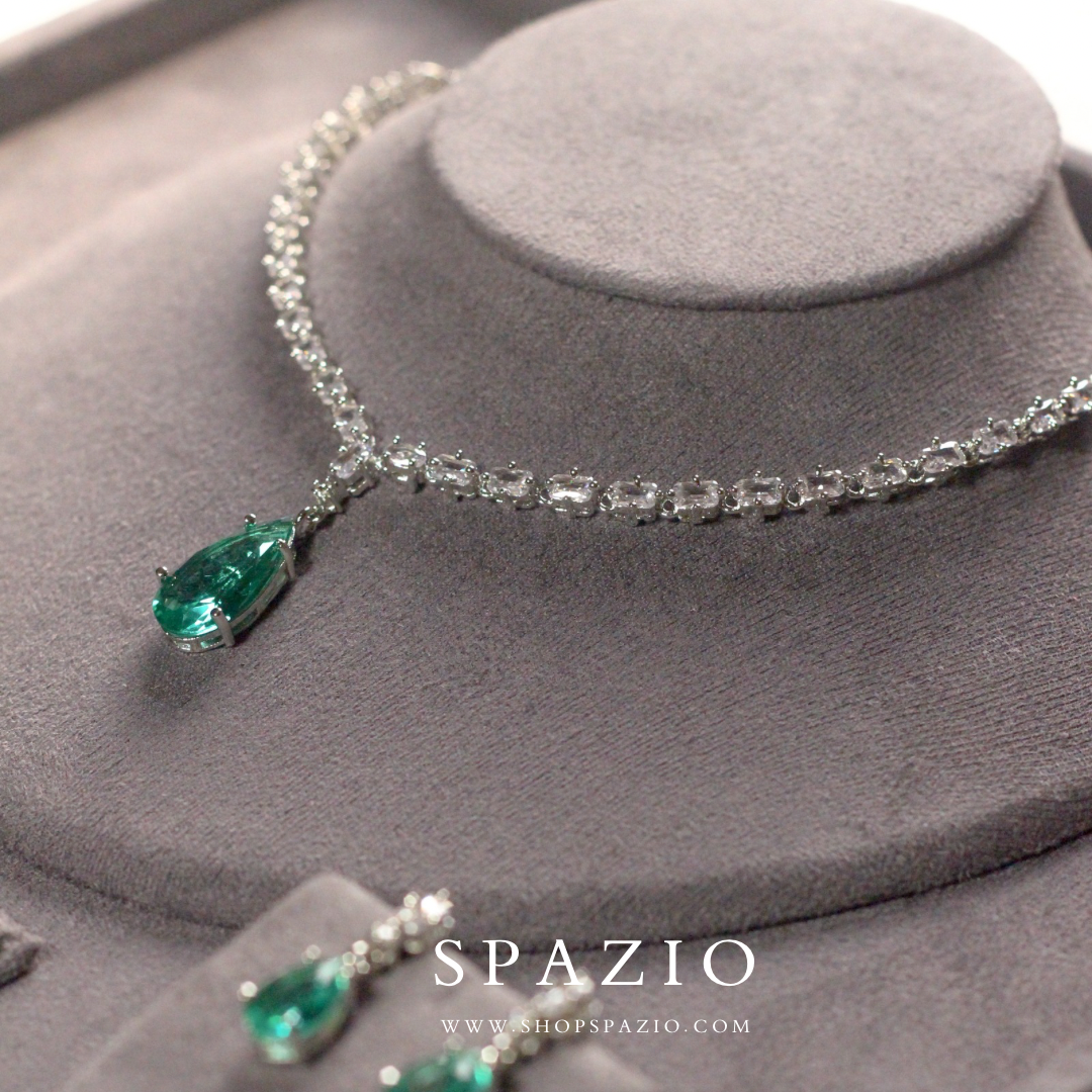 Minimal Teal Zircon Necklace Set
