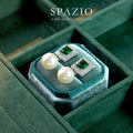 Square Pearl Drop Earrings - Green