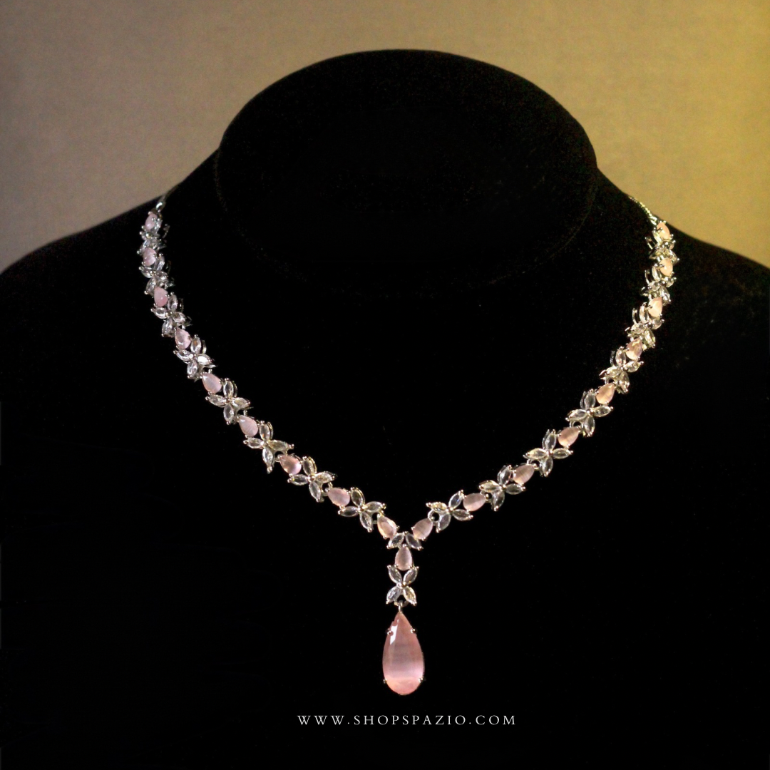 CZ Serenade Necklace Set-Pink