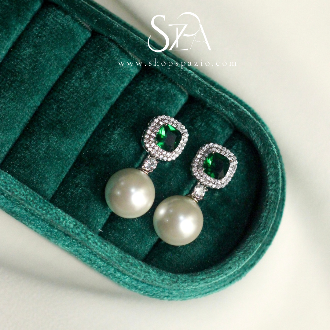 Square Green Zircon Drop Earrings