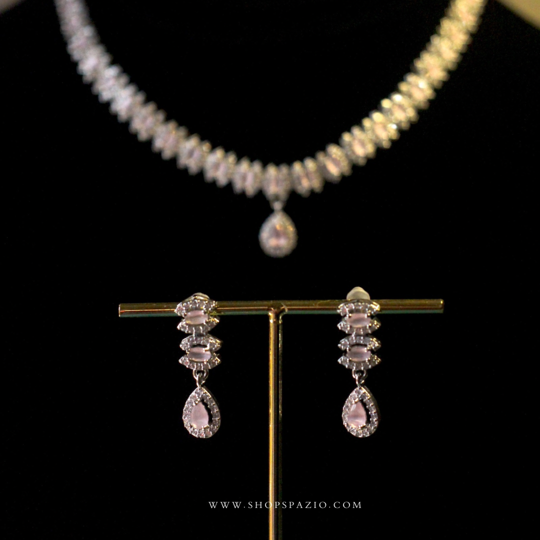 CZ Grace Necklace Set-Pink
