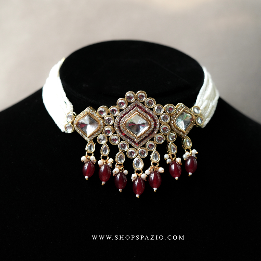 Meher Kundan Set - Maroon