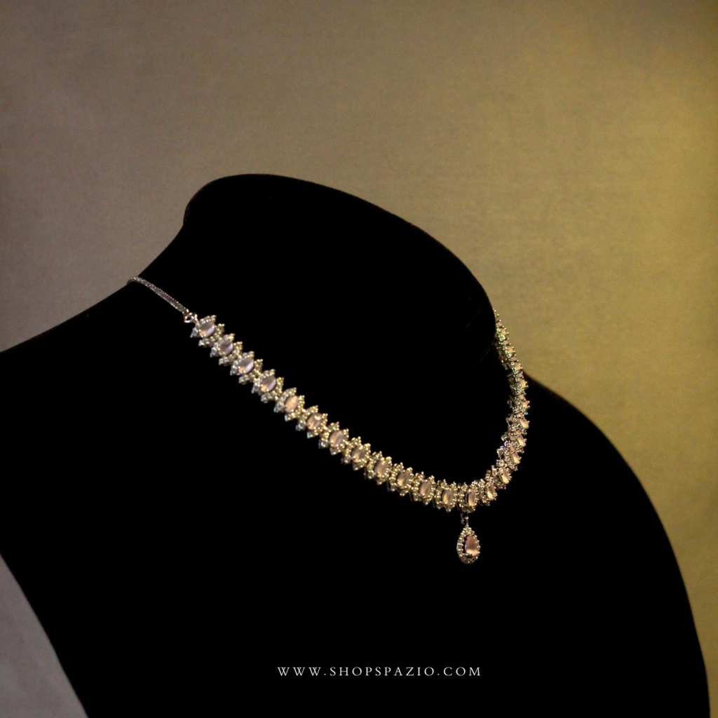 CZ Grace Necklace Set-Pink
