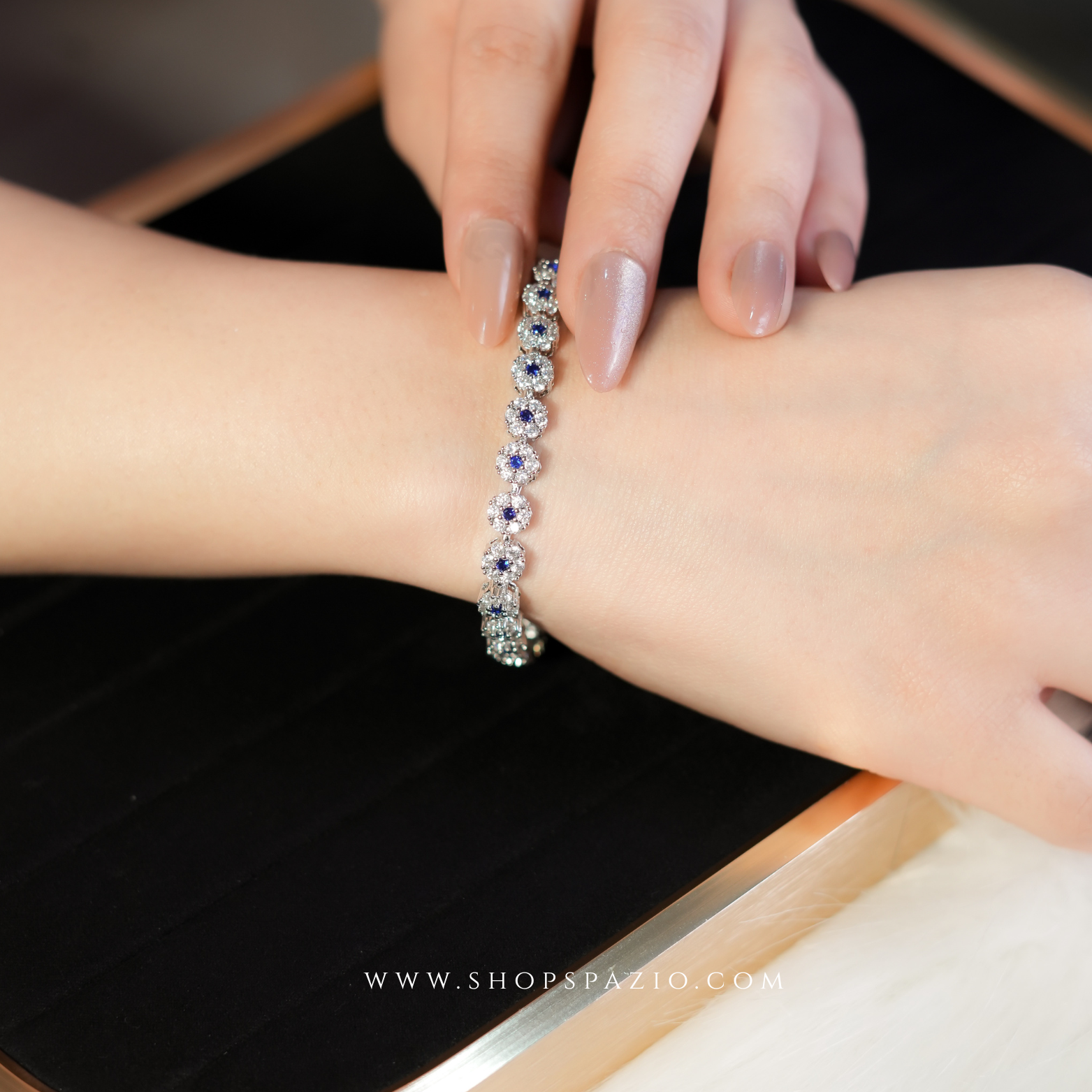 CZ Cluster Row Bracelet - Blue