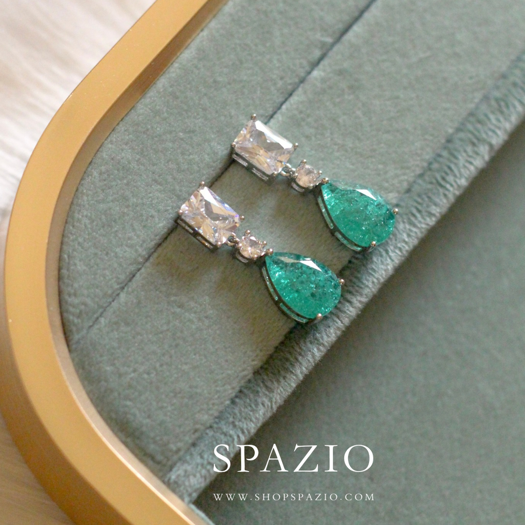 Teal Dewdrop CZ Earrings