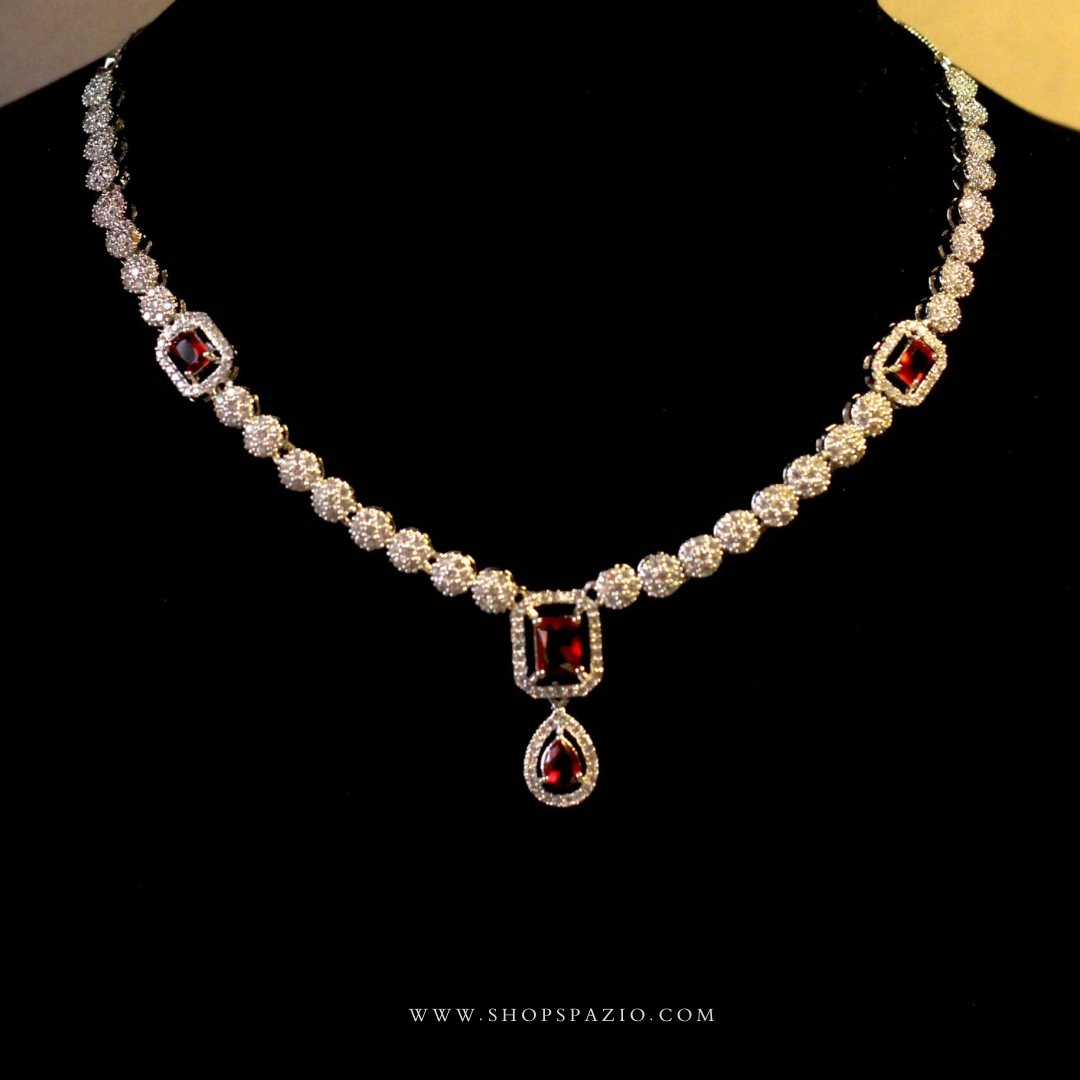 CZ Glow Necklace Set-Red