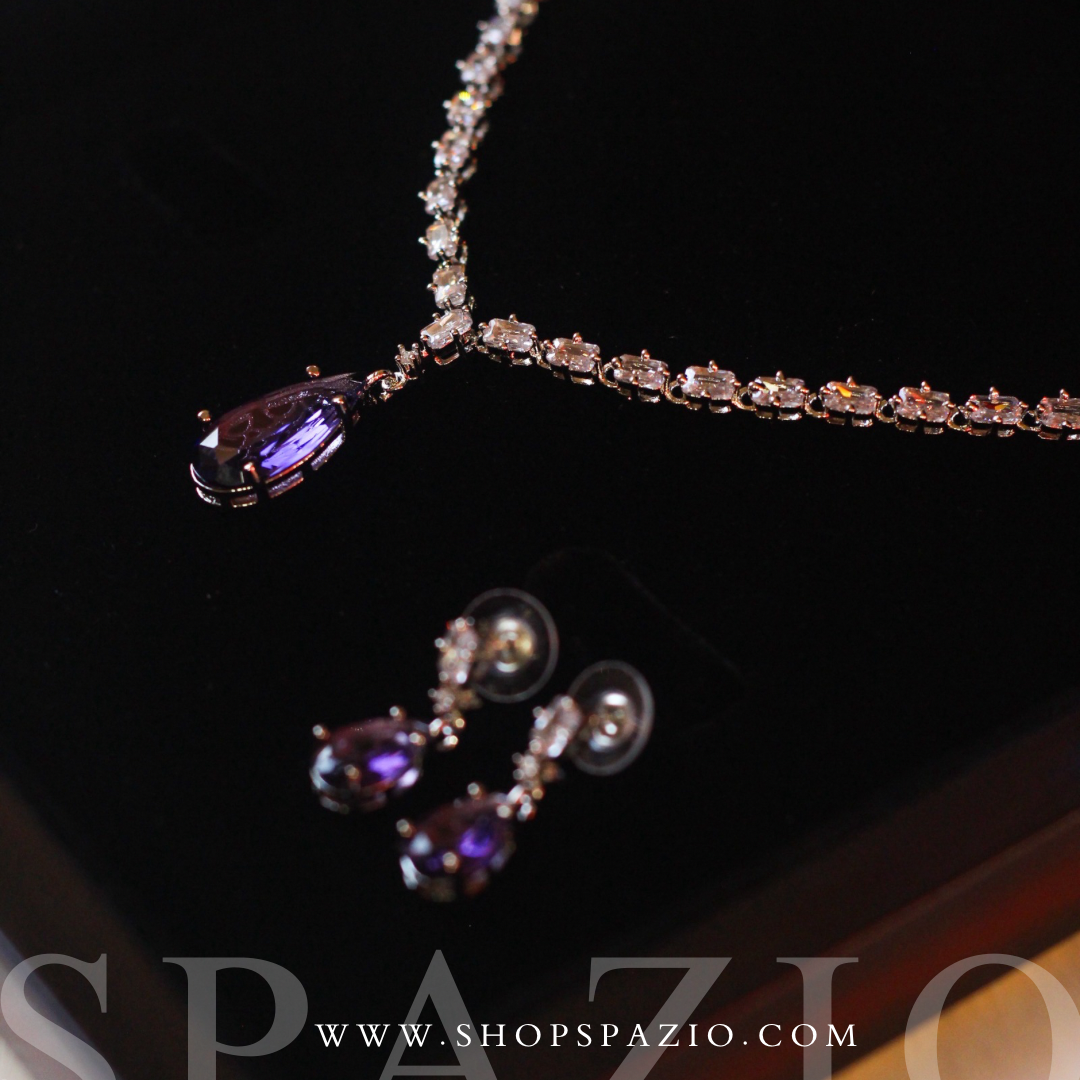 Minimal Purple Zircon Necklace Set