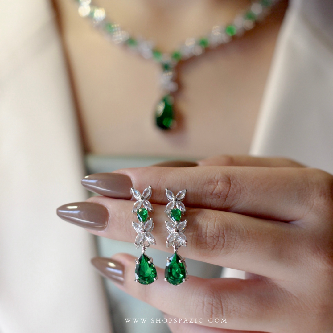 CZ Serenade Necklace Set-Green