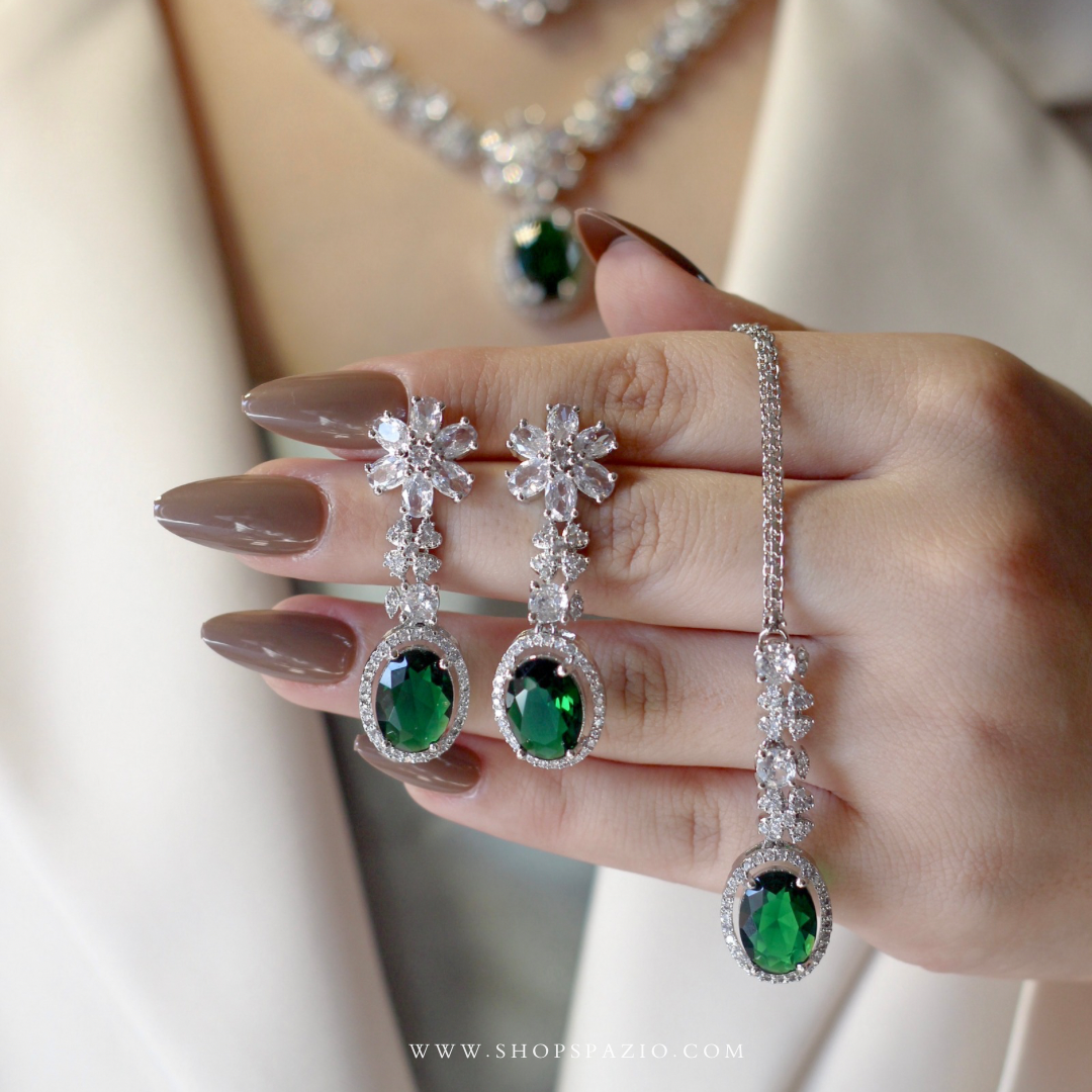 Verdant Elegance CZ Necklace Set