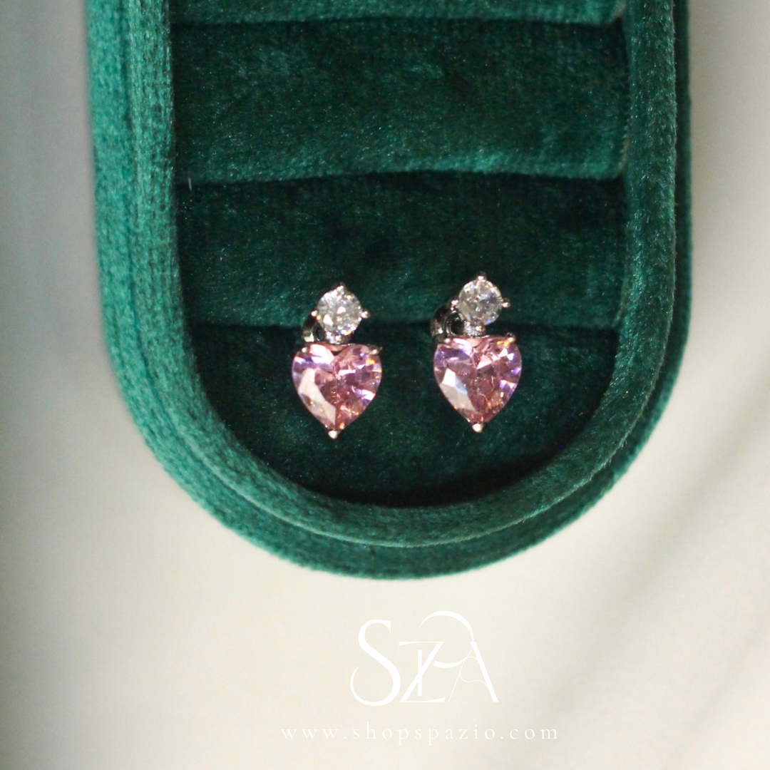 Rosé Heart Zircon Studs