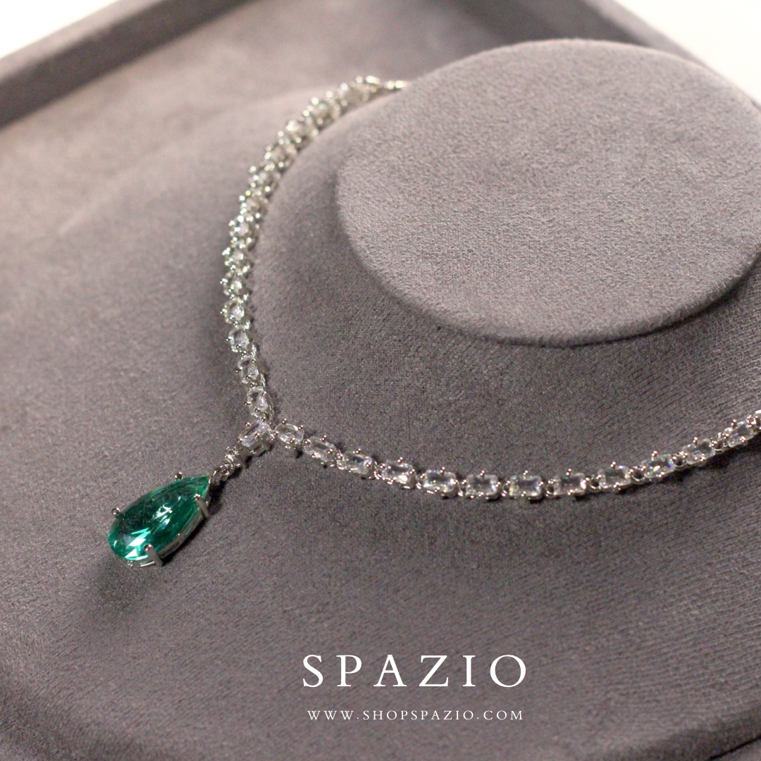 Minimal Teal Zircon Necklace Set