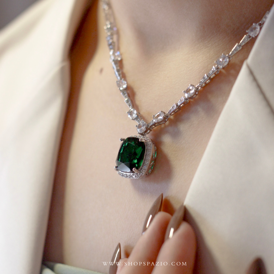 Emerald Elegance CZ Necklace Pendant Set