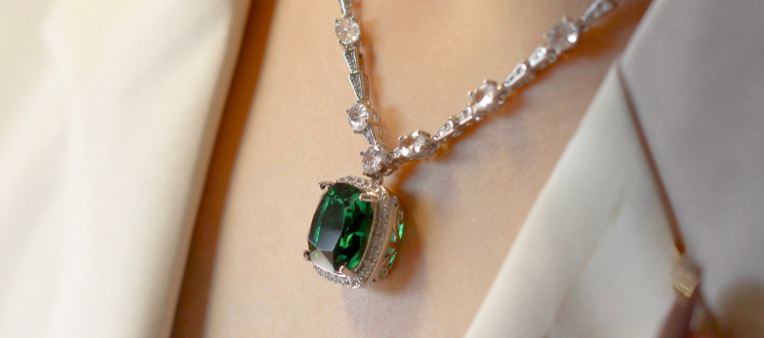 Emerald Elegance CZ Necklace Pendant Set
