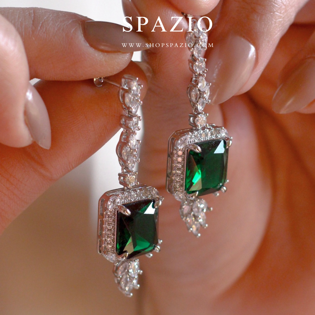 CZ Royal Emerald Drop Earrings