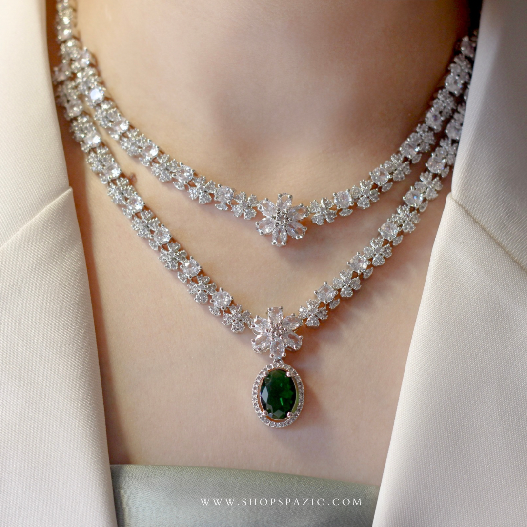 Verdant Elegance CZ Necklace Set