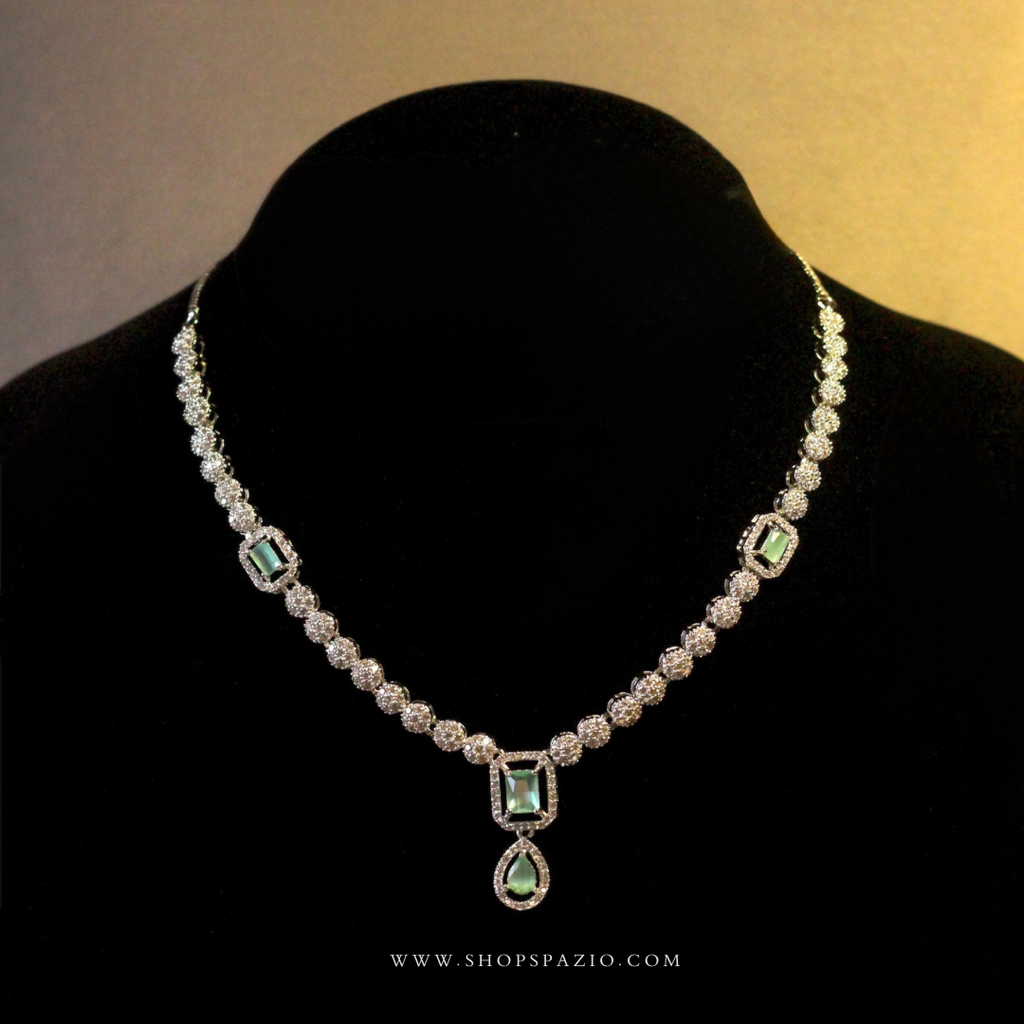 CZ Glow Necklace Set-Mint Green