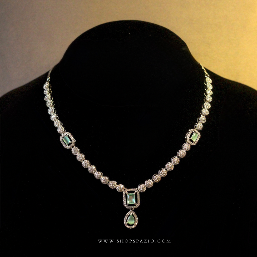 CZ Glow Necklace Set-Mint Green