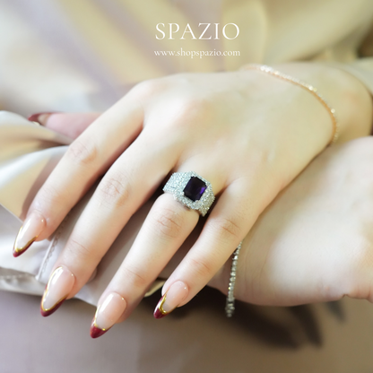 Purple Square Halo Ring - Adjustable