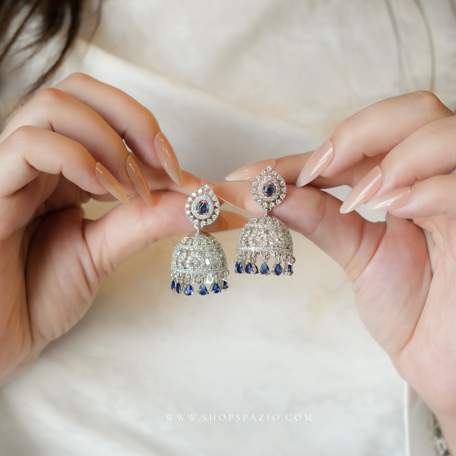 CZ Jhumki Earrings - Blue