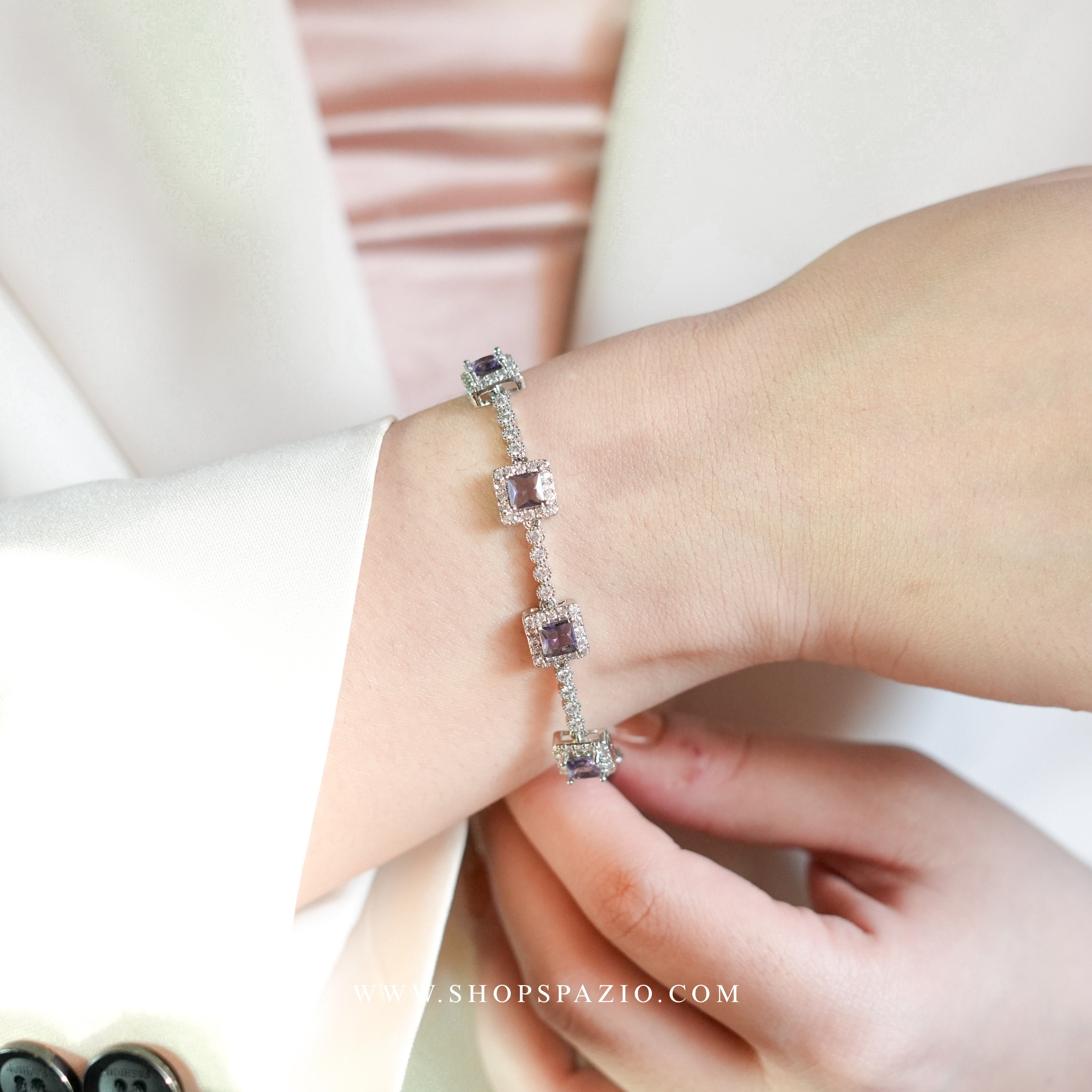 Square CZ Link Bracelet - Purple