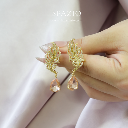 Champagne Feather Drop Earrings