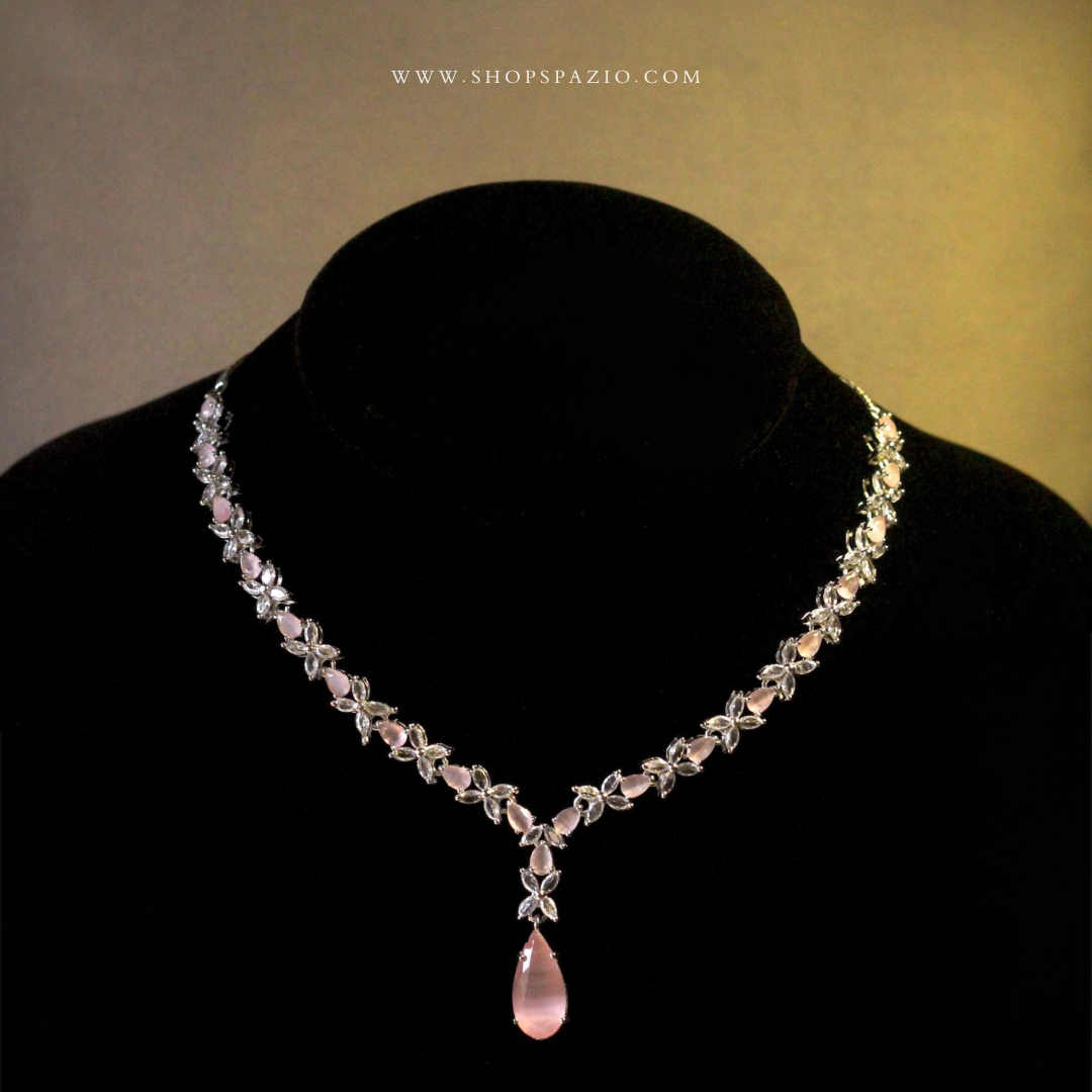 CZ Serenade Necklace Set-Pink