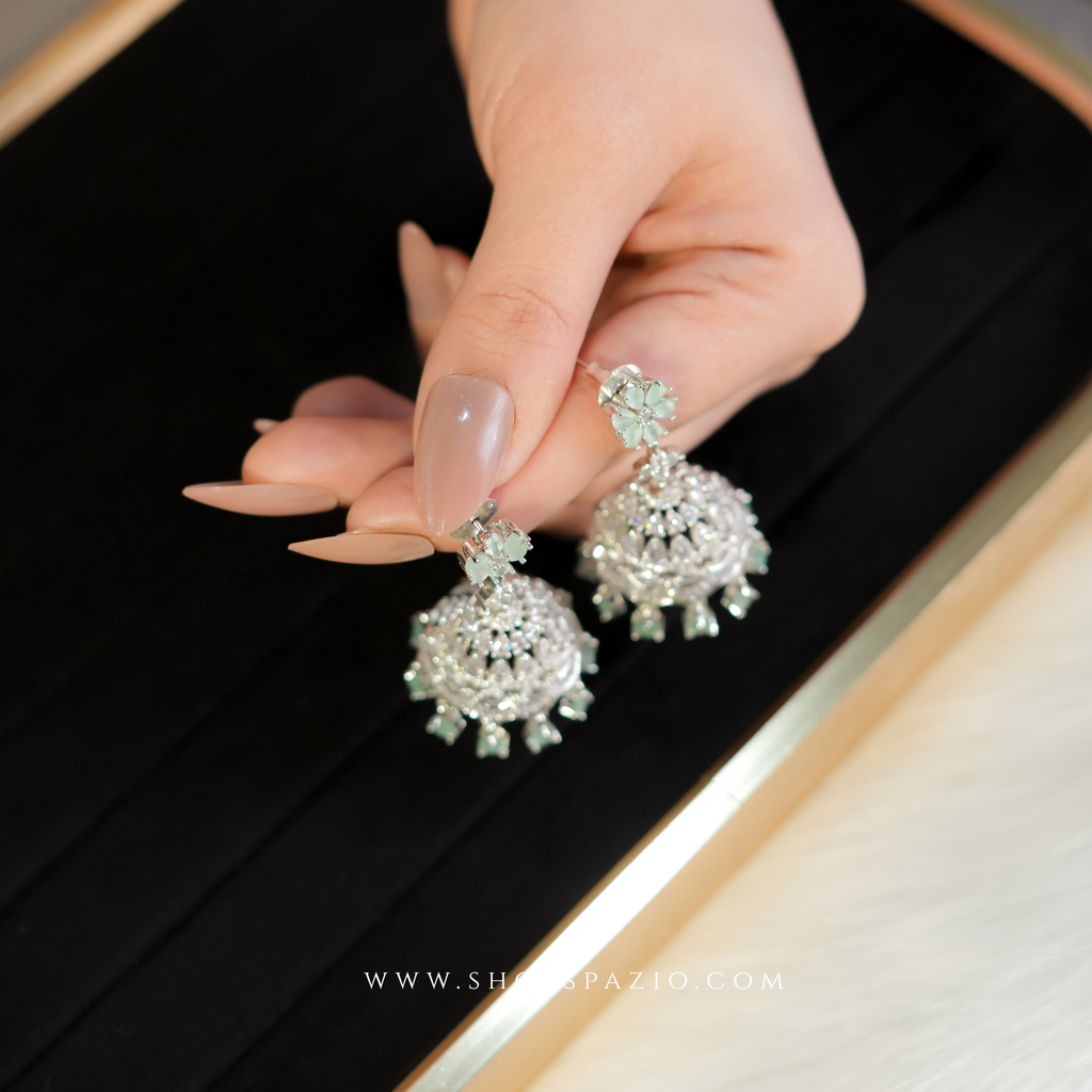 Noor Jhumki Earrings - Mint