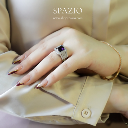 Purple Square Halo Ring - Adjustable