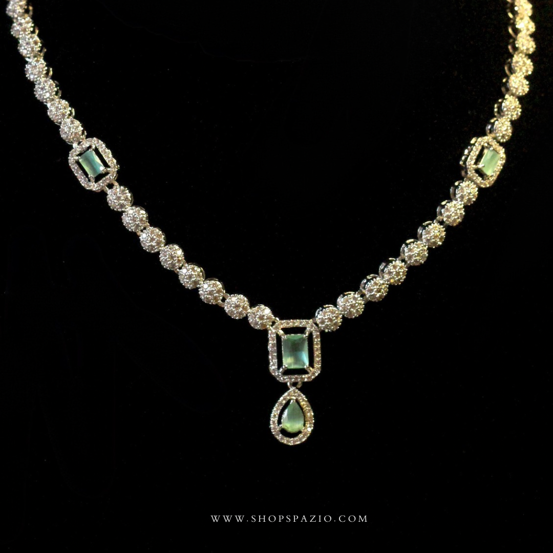 CZ Glow Necklace Set-Mint Green