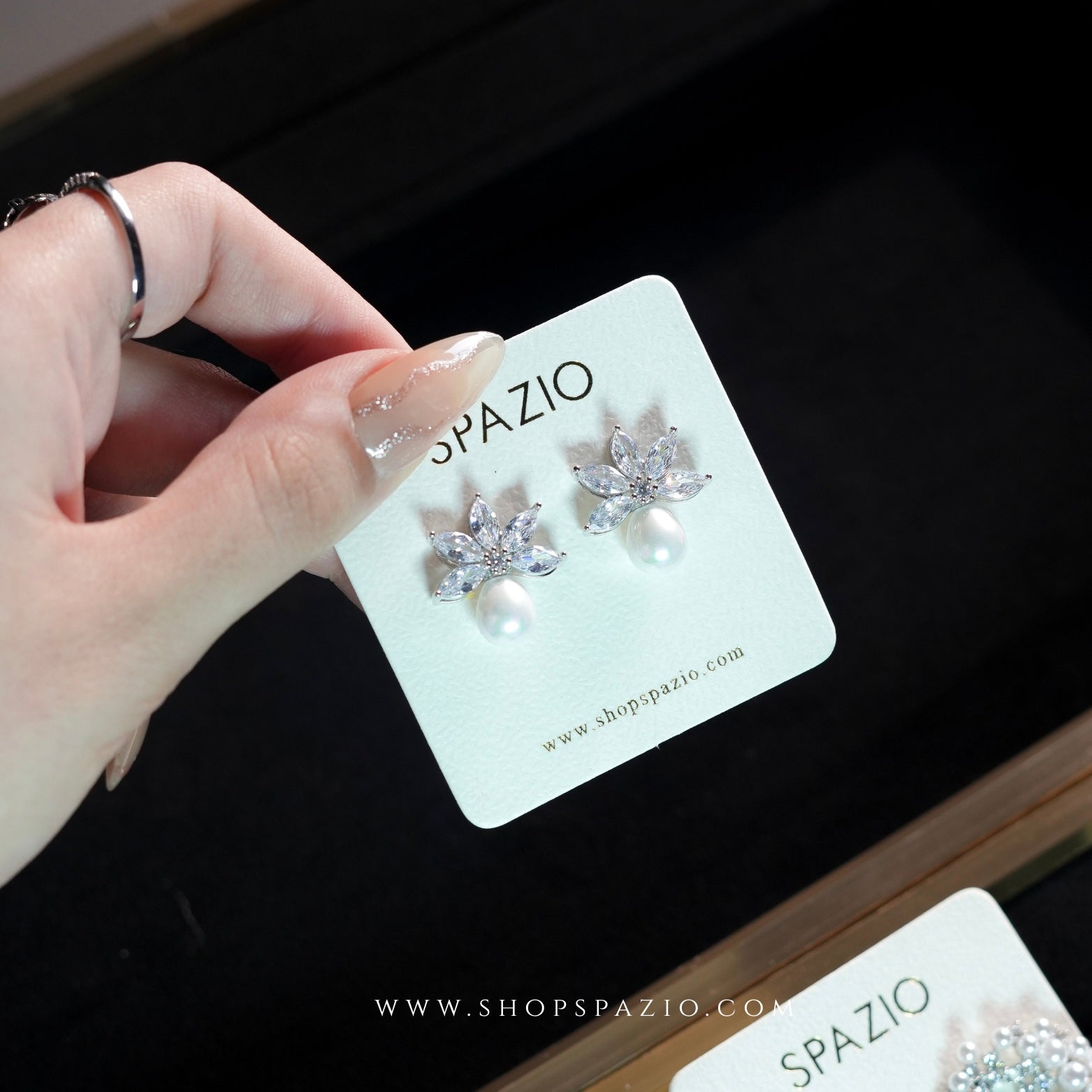 Diamond Flower Pearl Earrings