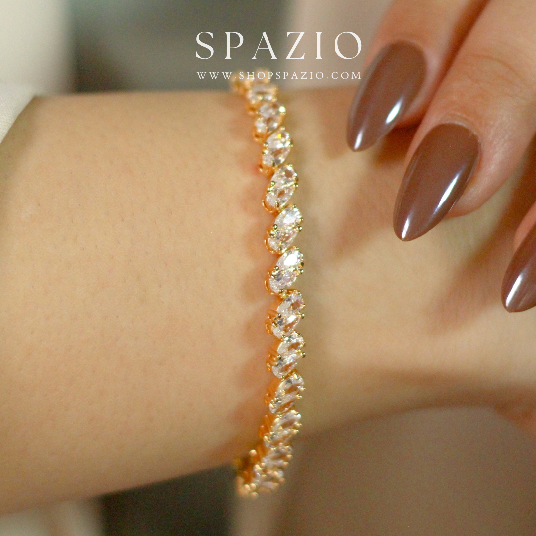 Golden Gleam Oval CZ Drop Bracelet