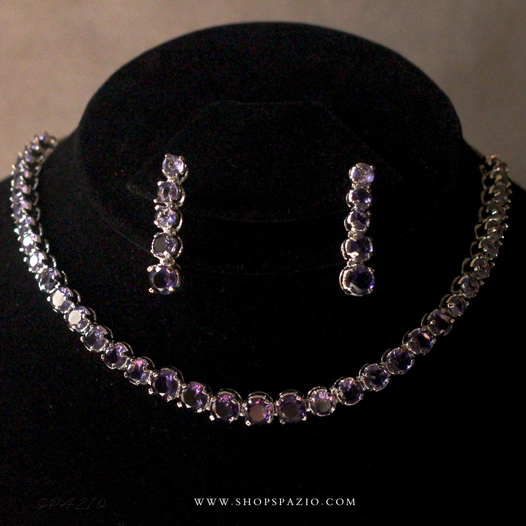 CZ Eternal Necklace Set-Purple