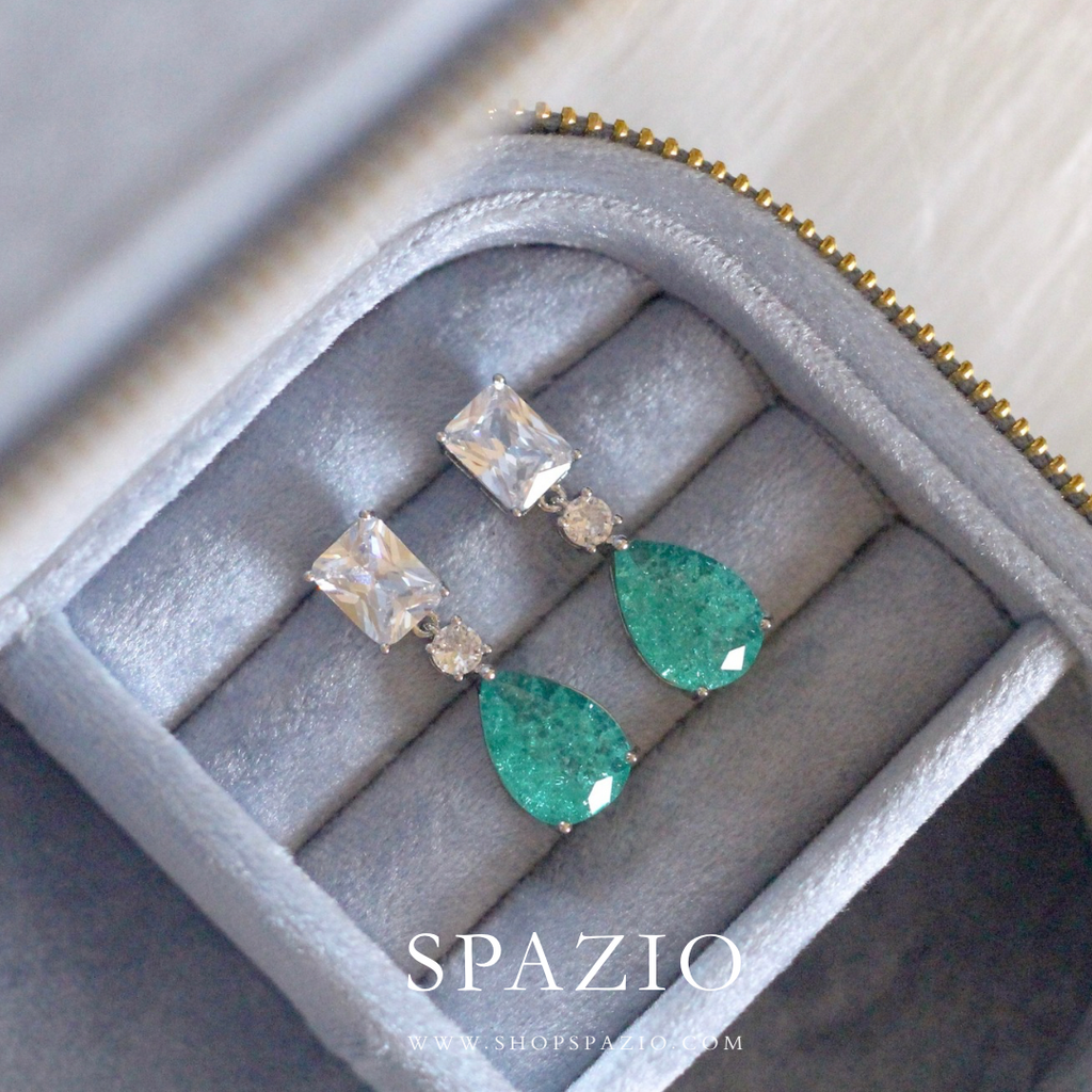 Teal Dewdrop CZ Earrings