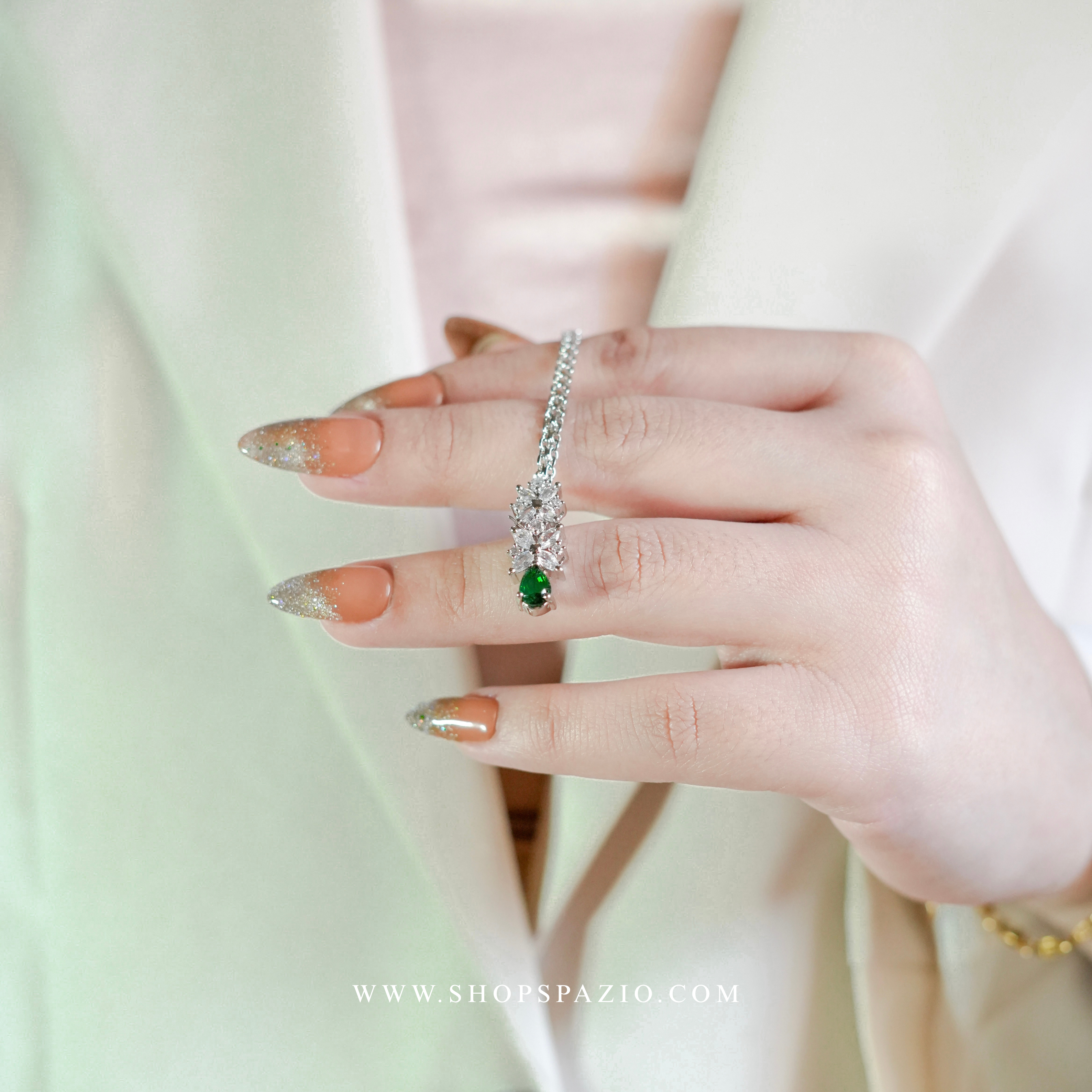 CZ Blossom Necklace Set - Emerald Green