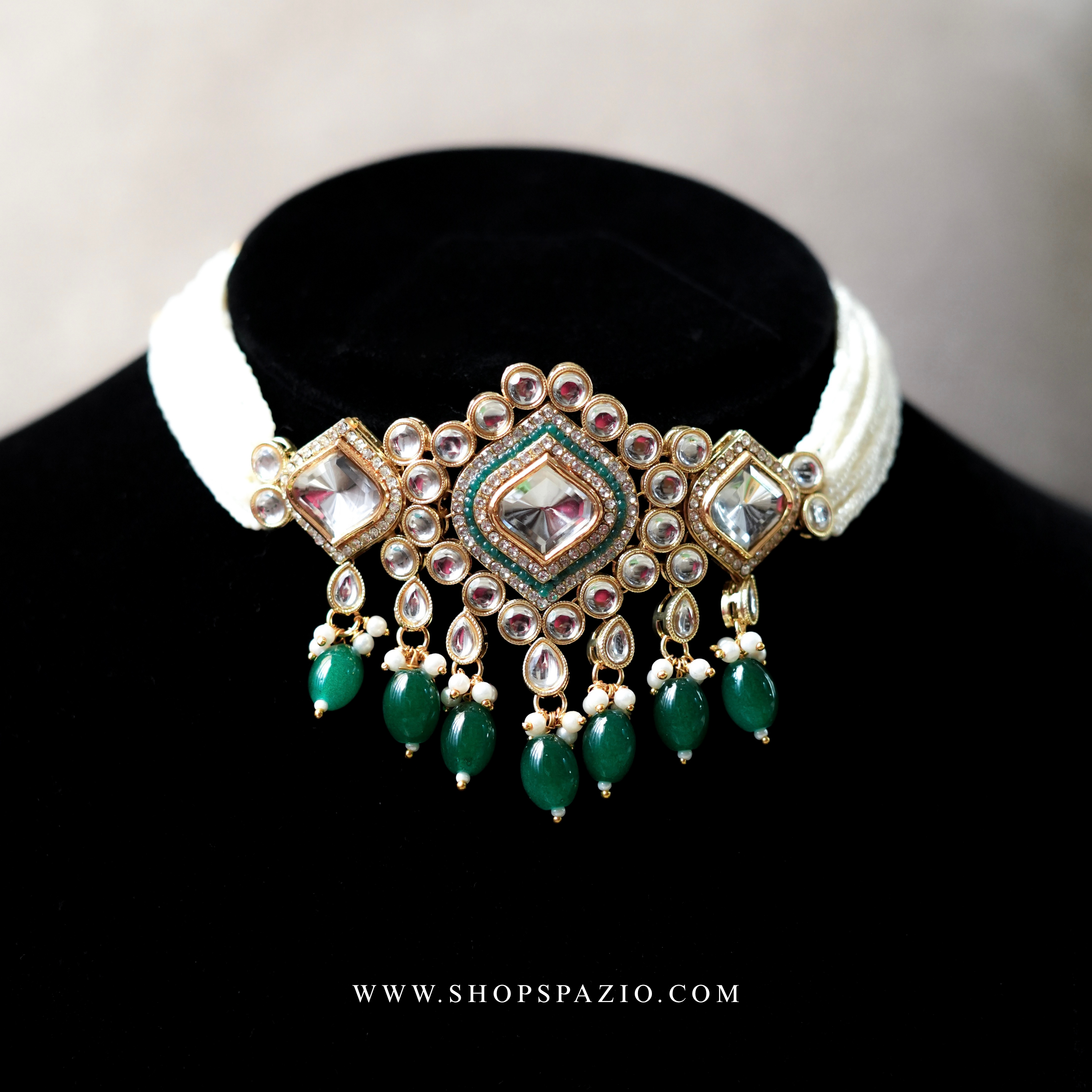 Meher Kundan Set - Green