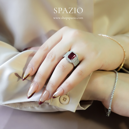 Ruby Square Halo Ring - Adjustable