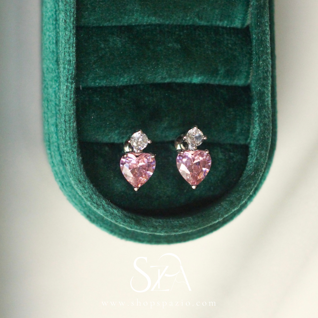 Rosé Heart Zircon Studs